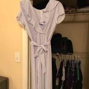 Blue And White Striped Midi Dress